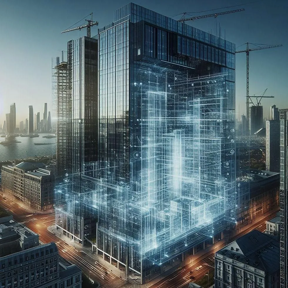 Concept: glass tower with building services visible